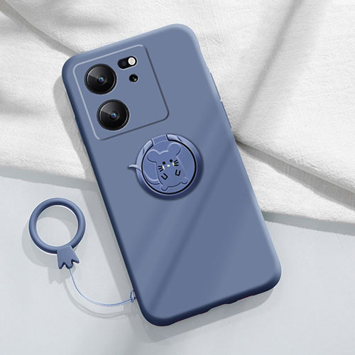 Ultra-thin Silicone Gel Soft Case Cover with Magnetic Finger Ring Stand S01 for Xiaomi Redmi K60 Ultra 5G Lavender Gray