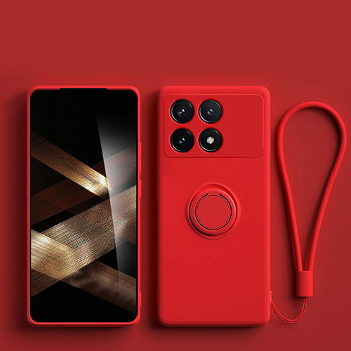 Ultra-thin Silicone Gel Soft Case Cover with Magnetic Finger Ring Stand S01 for Xiaomi Redmi K70 5G Red