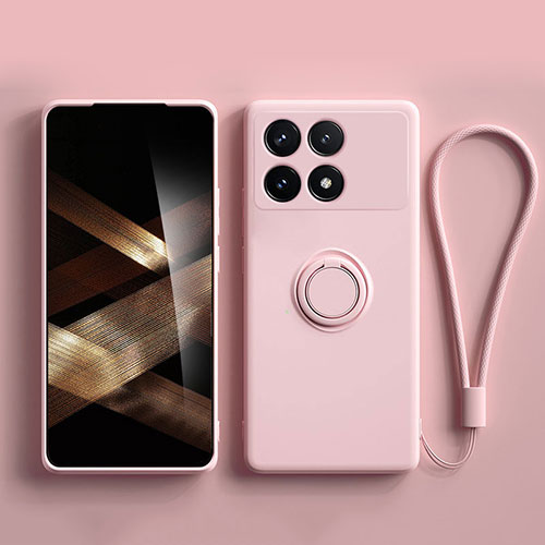 Ultra-thin Silicone Gel Soft Case Cover with Magnetic Finger Ring Stand S01 for Xiaomi Redmi K70E 5G Hot Pink