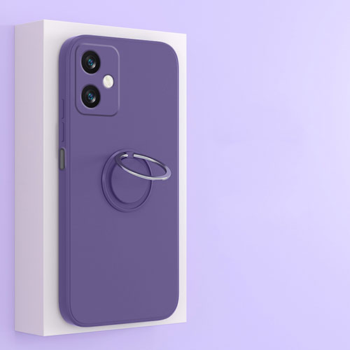 Ultra-thin Silicone Gel Soft Case Cover with Magnetic Finger Ring Stand S01 for Xiaomi Redmi Note 12R Pro 5G Purple