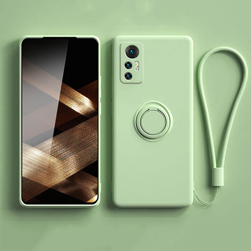 Ultra-thin Silicone Gel Soft Case Cover with Magnetic Finger Ring Stand S01 for Xiaomi Redmi Note 12S Matcha Green