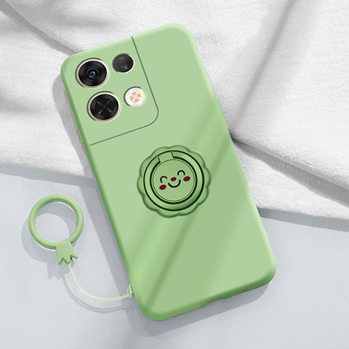 Ultra-thin Silicone Gel Soft Case Cover with Magnetic Finger Ring Stand S01 for Xiaomi Redmi Note 13 5G Green