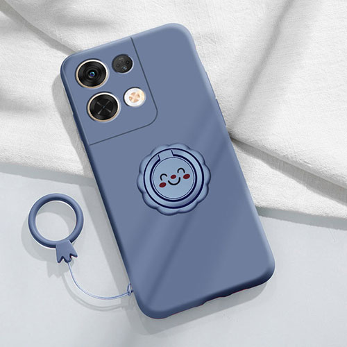 Ultra-thin Silicone Gel Soft Case Cover with Magnetic Finger Ring Stand S01 for Xiaomi Redmi Note 13 Pro 5G Lavender Gray