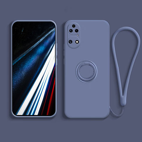 Ultra-thin Silicone Gel Soft Case Cover with Magnetic Finger Ring Stand S02 for Huawei P50 Pro Lavender Gray