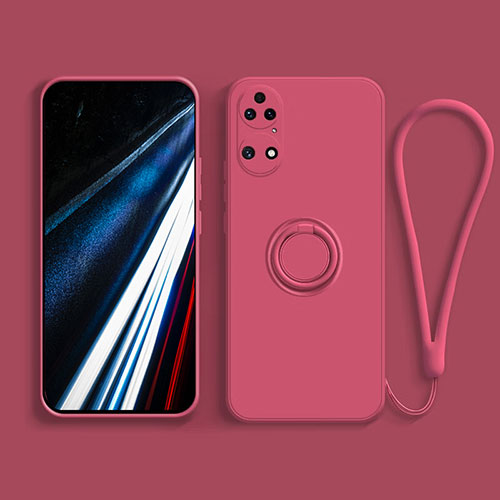 Ultra-thin Silicone Gel Soft Case Cover with Magnetic Finger Ring Stand S02 for Huawei P50 Red