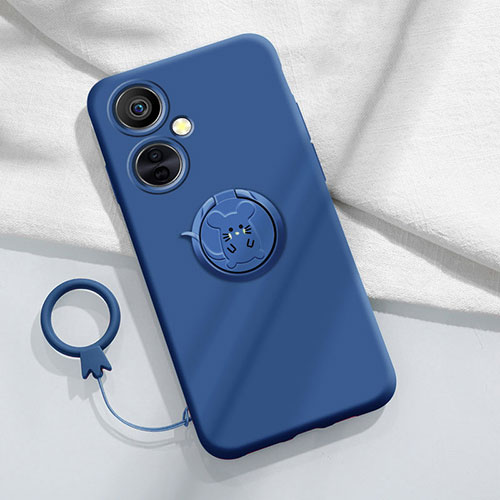 Ultra-thin Silicone Gel Soft Case Cover with Magnetic Finger Ring Stand S02 for OnePlus Nord CE 3 Lite 5G Blue