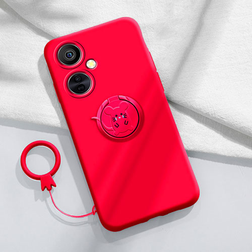 Ultra-thin Silicone Gel Soft Case Cover with Magnetic Finger Ring Stand S02 for OnePlus Nord CE 3 Lite 5G Red