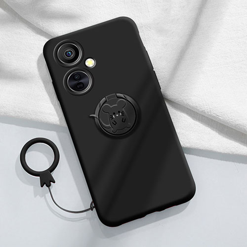 Ultra-thin Silicone Gel Soft Case Cover with Magnetic Finger Ring Stand S02 for Oppo K11x 5G Black