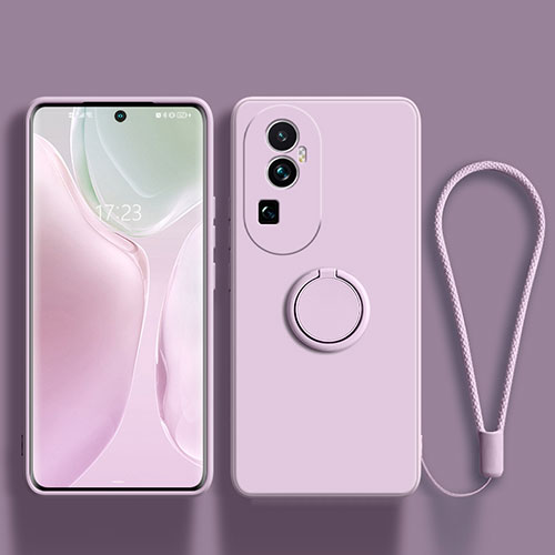 Ultra-thin Silicone Gel Soft Case Cover with Magnetic Finger Ring Stand S02 for Oppo Reno10 Pro+ Plus 5G Clove Purple