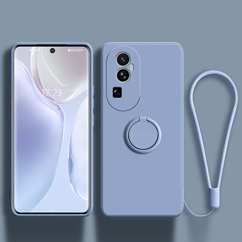 Ultra-thin Silicone Gel Soft Case Cover with Magnetic Finger Ring Stand S02 for Oppo Reno10 Pro+ Plus 5G Lavender Gray