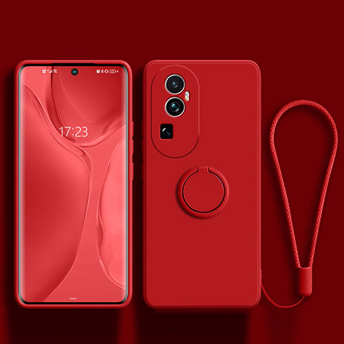 Ultra-thin Silicone Gel Soft Case Cover with Magnetic Finger Ring Stand S02 for Oppo Reno10 Pro+ Plus 5G Red