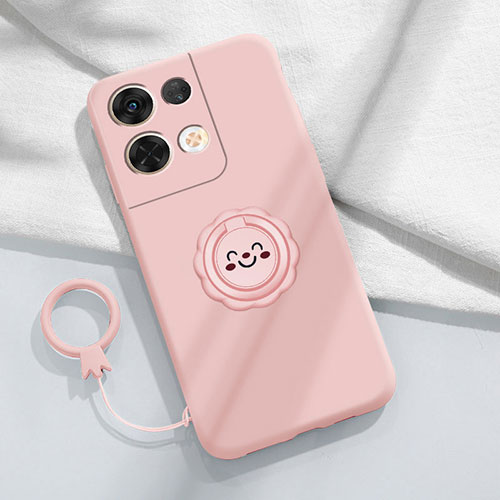 Ultra-thin Silicone Gel Soft Case Cover with Magnetic Finger Ring Stand S02 for Oppo Reno8 Pro+ Plus 5G Pink