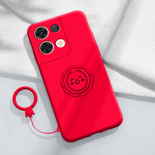 Ultra-thin Silicone Gel Soft Case Cover with Magnetic Finger Ring Stand S02 for Oppo Reno9 Pro+ Plus 5G Red