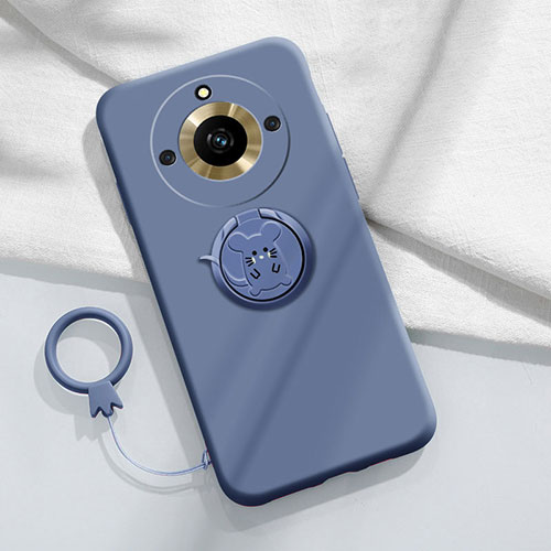 Ultra-thin Silicone Gel Soft Case Cover with Magnetic Finger Ring Stand S02 for Realme 11 Pro 5G Lavender Gray