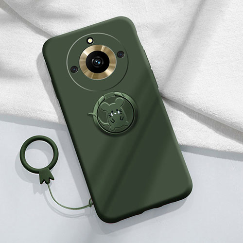 Ultra-thin Silicone Gel Soft Case Cover with Magnetic Finger Ring Stand S02 for Realme 11 Pro 5G Midnight Green