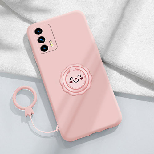 Ultra-thin Silicone Gel Soft Case Cover with Magnetic Finger Ring Stand S02 for Realme GT Master 5G Pink