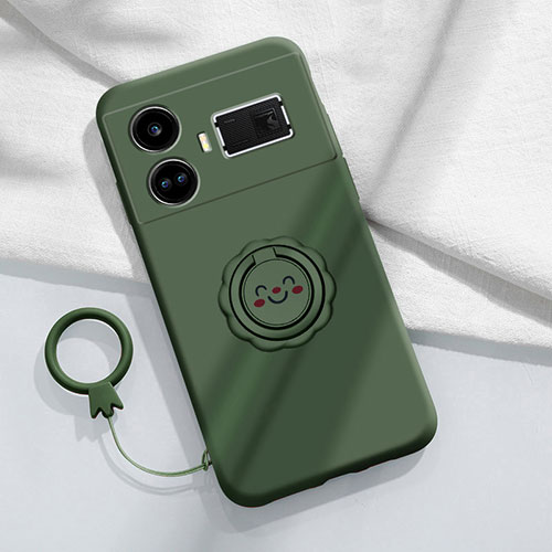 Ultra-thin Silicone Gel Soft Case Cover with Magnetic Finger Ring Stand S02 for Realme GT Neo6 5G Midnight Green