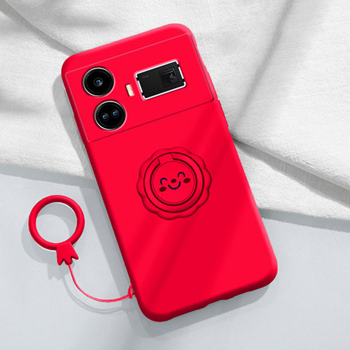 Ultra-thin Silicone Gel Soft Case Cover with Magnetic Finger Ring Stand S02 for Realme GT Neo6 5G Red