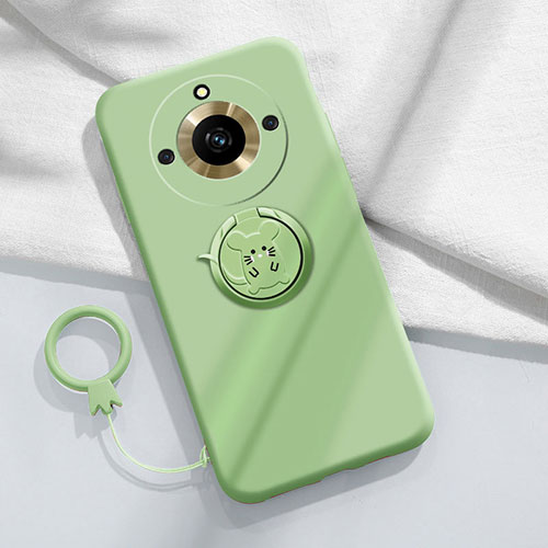 Ultra-thin Silicone Gel Soft Case Cover with Magnetic Finger Ring Stand S02 for Realme Narzo 60 5G Green