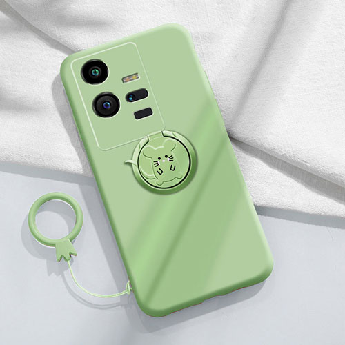 Ultra-thin Silicone Gel Soft Case Cover with Magnetic Finger Ring Stand S02 for Vivo iQOO 11 Pro 5G Green