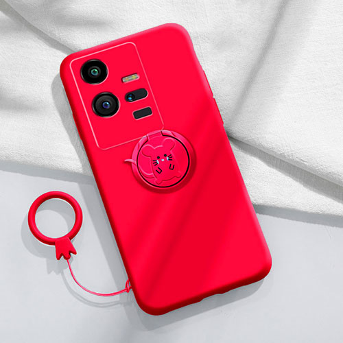 Ultra-thin Silicone Gel Soft Case Cover with Magnetic Finger Ring Stand S02 for Vivo iQOO 11 Pro 5G Red