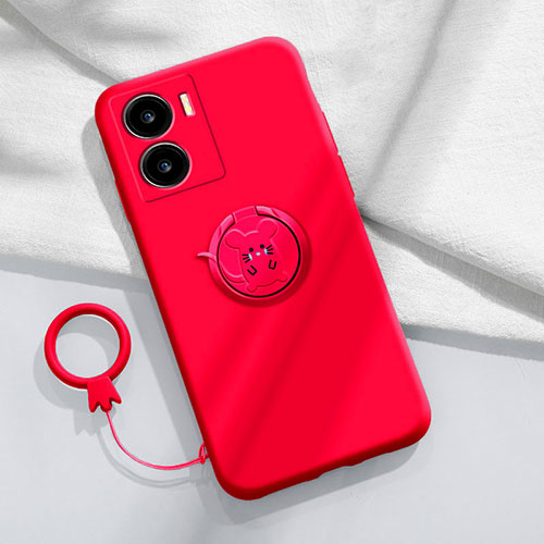 Ultra-thin Silicone Gel Soft Case Cover with Magnetic Finger Ring Stand S02 for Vivo iQOO Z7 5G Red