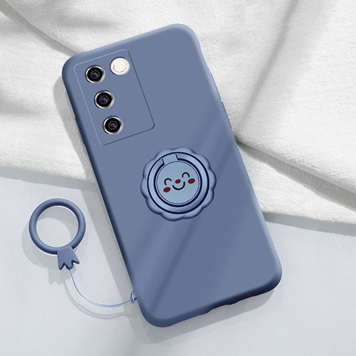 Ultra-thin Silicone Gel Soft Case Cover with Magnetic Finger Ring Stand S02 for Vivo V27 Pro 5G Lavender Gray