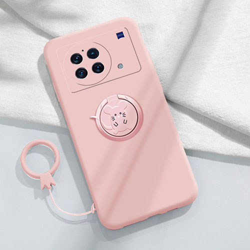 Ultra-thin Silicone Gel Soft Case Cover with Magnetic Finger Ring Stand S02 for Vivo X Note Pink