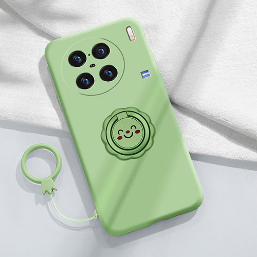 Ultra-thin Silicone Gel Soft Case Cover with Magnetic Finger Ring Stand S02 for Vivo X90 5G Green