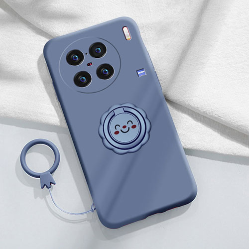 Ultra-thin Silicone Gel Soft Case Cover with Magnetic Finger Ring Stand S02 for Vivo X90 5G Lavender Gray