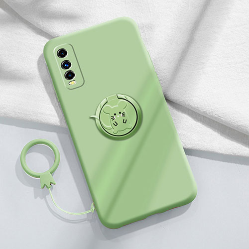 Ultra-thin Silicone Gel Soft Case Cover with Magnetic Finger Ring Stand S02 for Vivo Y50t Green