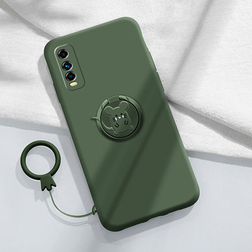 Ultra-thin Silicone Gel Soft Case Cover with Magnetic Finger Ring Stand S02 for Vivo Y50t Midnight Green