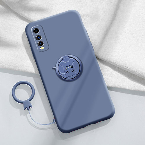 Ultra-thin Silicone Gel Soft Case Cover with Magnetic Finger Ring Stand S02 for Vivo Y70S 5G Lavender Gray