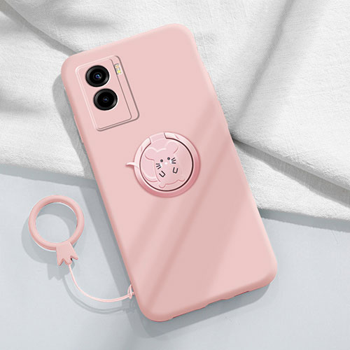 Ultra-thin Silicone Gel Soft Case Cover with Magnetic Finger Ring Stand S02 for Vivo Y72t Pink