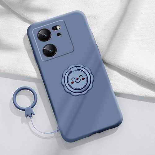 Ultra-thin Silicone Gel Soft Case Cover with Magnetic Finger Ring Stand S02 for Xiaomi Redmi K60 Ultra 5G Lavender Gray