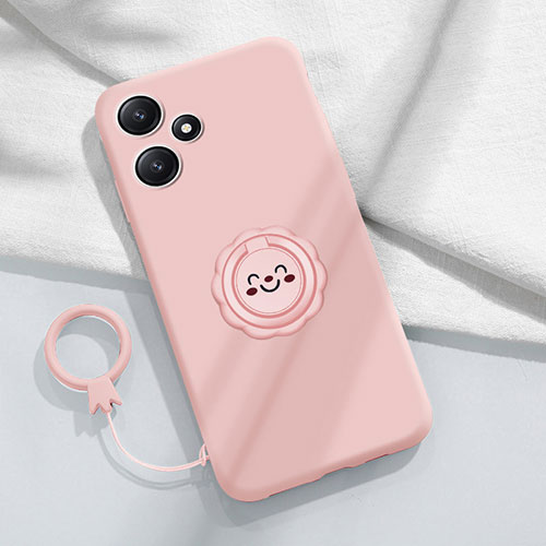 Ultra-thin Silicone Gel Soft Case Cover with Magnetic Finger Ring Stand S02 for Xiaomi Redmi Note 12R 5G Pink