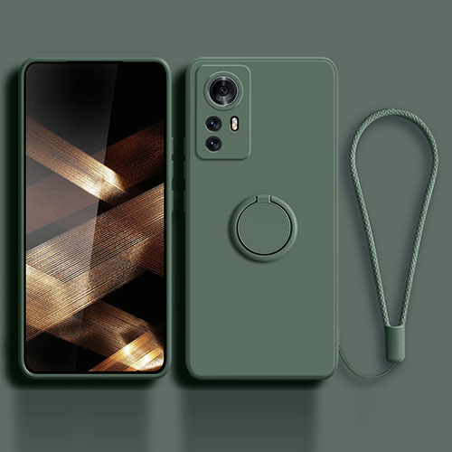 Ultra-thin Silicone Gel Soft Case Cover with Magnetic Finger Ring Stand S02 for Xiaomi Redmi Note 12S Midnight Green