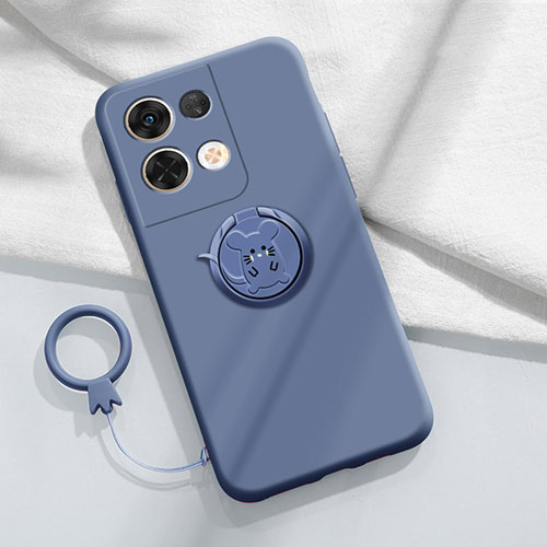 Ultra-thin Silicone Gel Soft Case Cover with Magnetic Finger Ring Stand S02 for Xiaomi Redmi Note 13 Pro 5G Lavender Gray