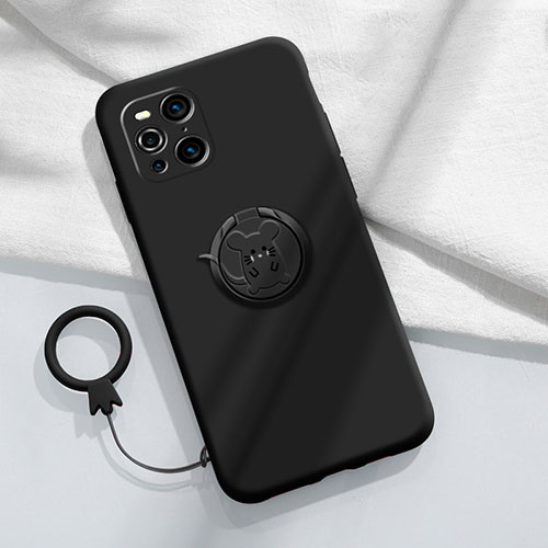 Ultra-thin Silicone Gel Soft Case Cover with Magnetic Finger Ring Stand S03 for Oppo Find X3 Pro 5G Black