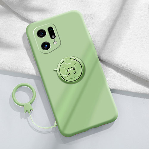 Ultra-thin Silicone Gel Soft Case Cover with Magnetic Finger Ring Stand S03 for Oppo Find X5 Pro 5G Matcha Green