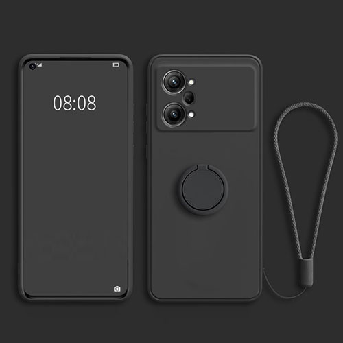 Ultra-thin Silicone Gel Soft Case Cover with Magnetic Finger Ring Stand S03 for Oppo K10 Pro 5G Black