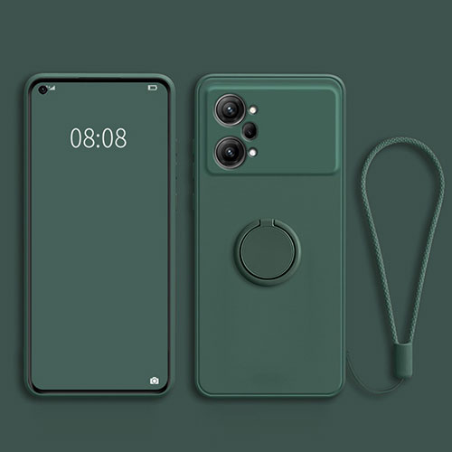 Ultra-thin Silicone Gel Soft Case Cover with Magnetic Finger Ring Stand S03 for Oppo K10 Pro 5G Midnight Green