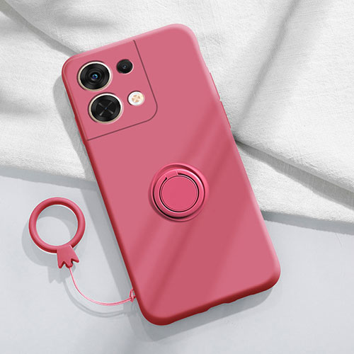 Ultra-thin Silicone Gel Soft Case Cover with Magnetic Finger Ring Stand S03 for Oppo Reno9 5G Red