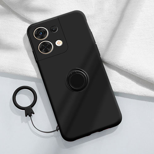 Ultra-thin Silicone Gel Soft Case Cover with Magnetic Finger Ring Stand S03 for Oppo Reno9 Pro 5G Black