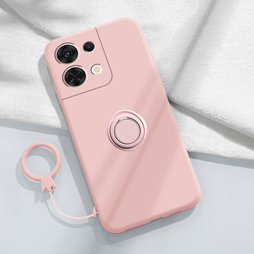 Ultra-thin Silicone Gel Soft Case Cover with Magnetic Finger Ring Stand S03 for Oppo Reno9 Pro 5G Pink