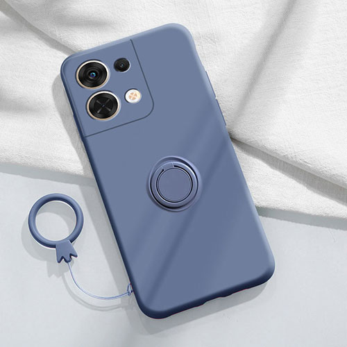 Ultra-thin Silicone Gel Soft Case Cover with Magnetic Finger Ring Stand S03 for Oppo Reno9 Pro+ Plus 5G Lavender Gray