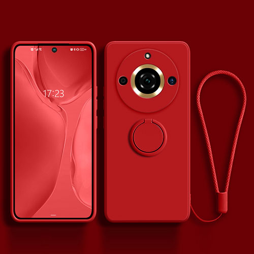 Ultra-thin Silicone Gel Soft Case Cover with Magnetic Finger Ring Stand S03 for Realme 11 Pro 5G Red