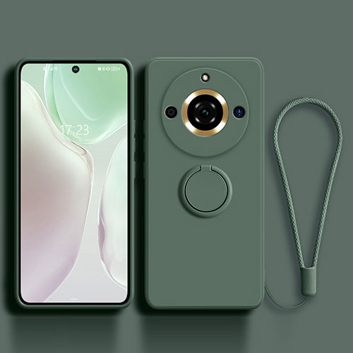 Ultra-thin Silicone Gel Soft Case Cover with Magnetic Finger Ring Stand S03 for Realme Narzo 60 5G Midnight Green