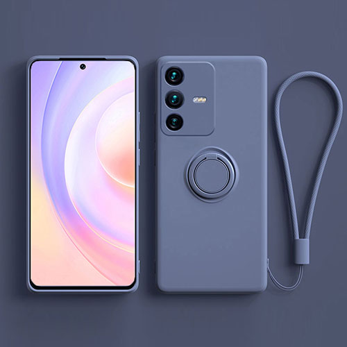 Ultra-thin Silicone Gel Soft Case Cover with Magnetic Finger Ring Stand S03 for Vivo V23 Pro 5G Lavender Gray
