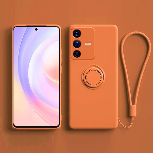 Ultra-thin Silicone Gel Soft Case Cover with Magnetic Finger Ring Stand S03 for Vivo V23 Pro 5G Orange